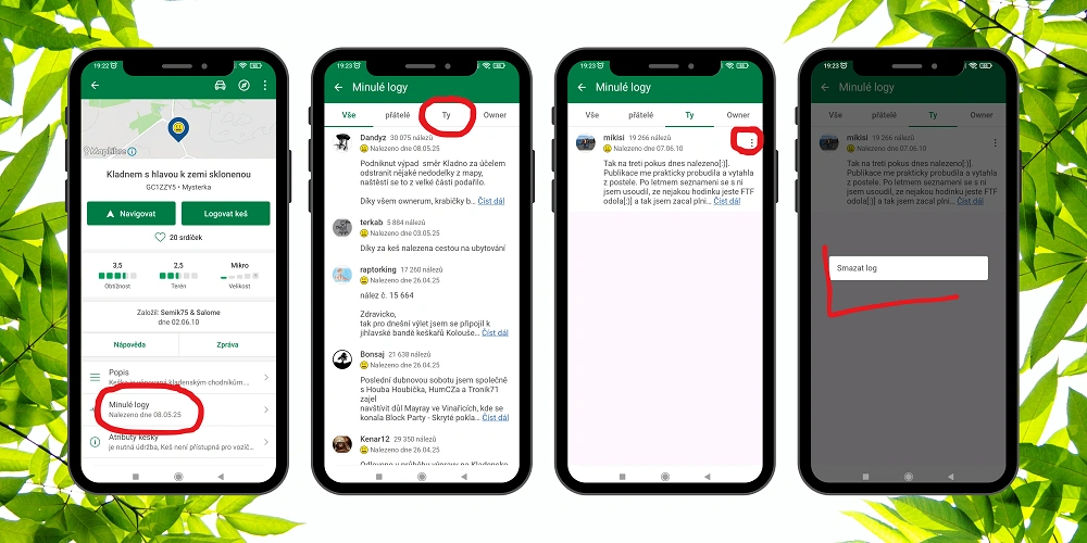 Jak smazat vlastní log v geocachingové aplikaci – jednoduchý návod
