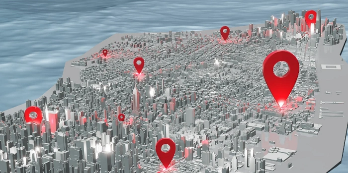 Ilustrační obrázek zobrazující GPS navigaci a mapu s vyznačenou trasou k přesným souřadnicím geocache.