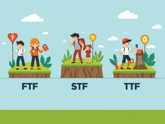 Geokačer slaví nález první keše FTF, zatímco další hráči přicházejí – ilustrační obrázek ukazující FTF, STF, TTF a coFTF v geocachingu.