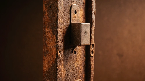 Detail magnetu přichyceného na rezavé ocelové konstrukci, ukazující vliv mezery mezi magnetem a povrchem.