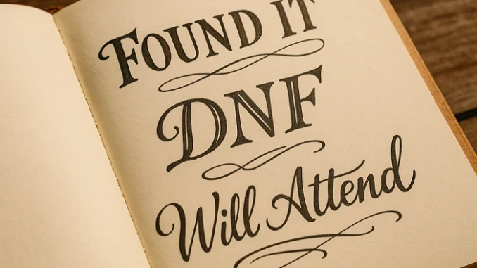 Otevřený notýsek s ozdobně napsanými logy Found it, DNF a Will Attend jako symbol geocachingových zápisů.