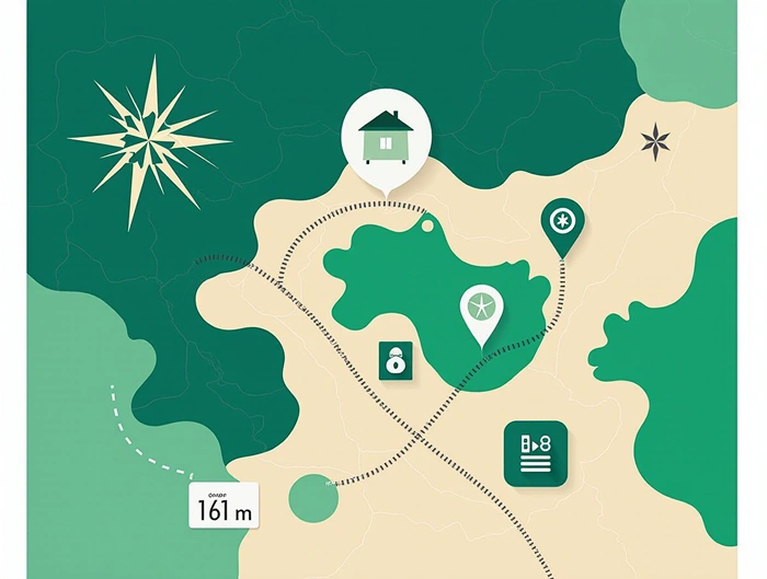 Geocacher měří vzdálenost mezi kešemi v lese podle pravidla 161 metrů.