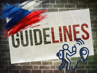 Ilustrační obrázek - regionální pravidla geocachingu v České republice s nápisem Guidelines a českou vlajkou.