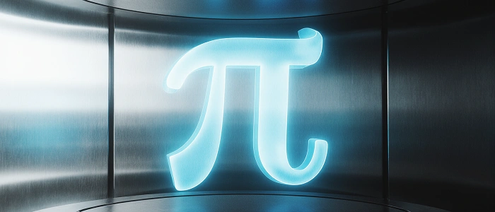Symbol čísla pí ve futuristickém hi-tech stylu jako geocachingový suvenýr Pi-Day pro rok 2026