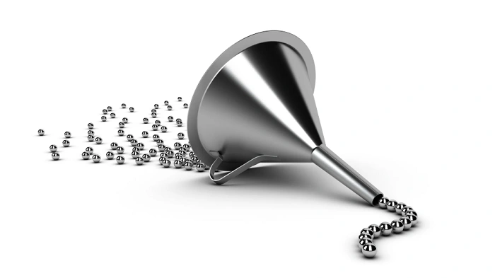 Symbolické znázornění filtrování eventů v geocachingu pomocí trychtýře