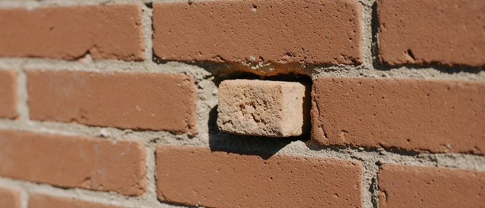 Detail zdi s falešnou cihlou sloužící jako úkryt micro keše.