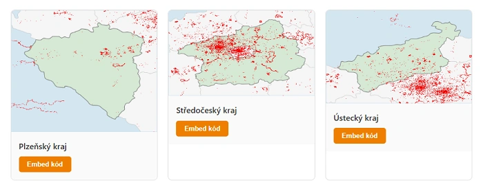 Geocachingové puntíkové mapy Plzeňského, Středočeského a Ústeckého kraje