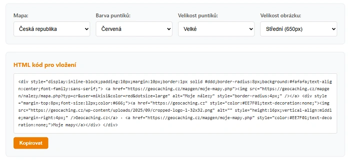 HTML kód pro vložení geocachingové mapy do profilu