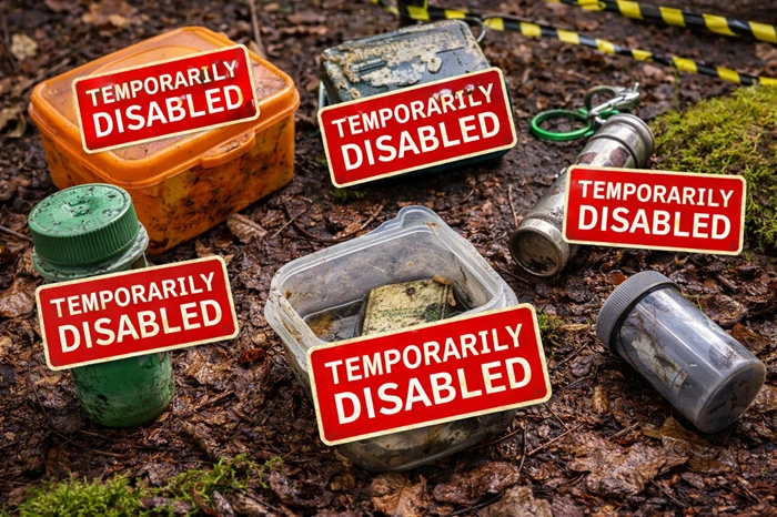 dočasně deaktivované geocache kontejnery v terénu