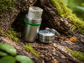 ukrytá mikro keš v přírodě detailní pohled