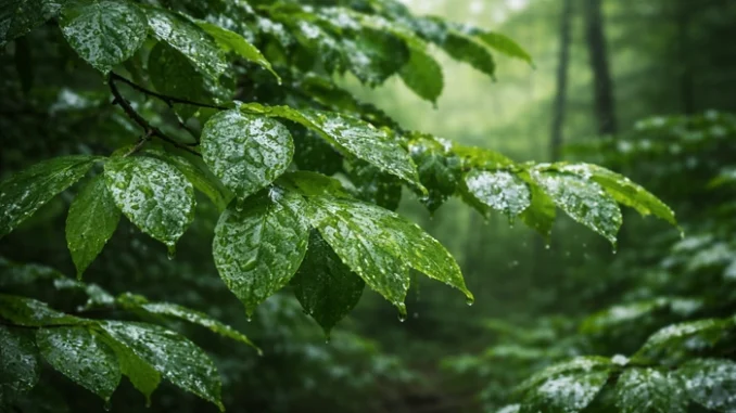 mokré listí v lese oslabující gps signál