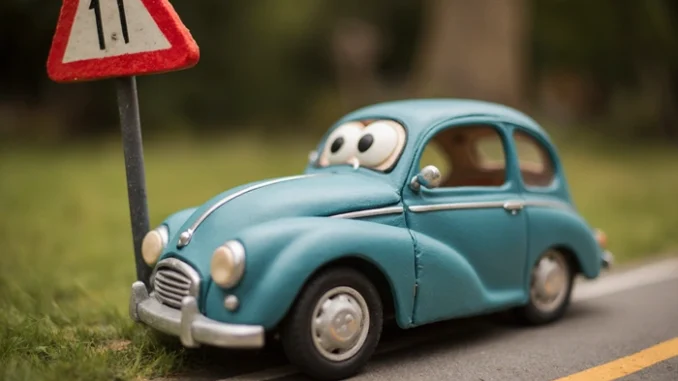 Park & Grab P&G keš u silnice, auto u dopravní značky