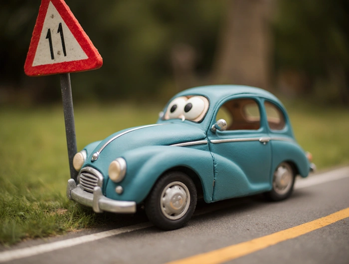 Park & Grab P&G keš u silnice, auto u dopravní značky