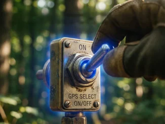 Blue Switch Day 2026 – geocachingový suvenýr připomínající vypnutí Selective Availability a vznik geocachingu