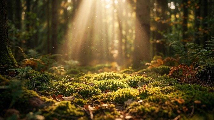 les sluneční paprsky mech příroda geocaching čisté prostředí