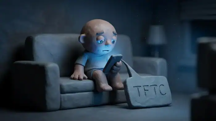 TFTC log geocaching lazy logger smutná postava mobil owner zklamání ilustrace