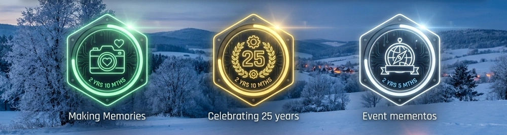 Tři ukončované Treasure kolekce v geocachingu – Making Memories, Celebrating 25 years a Event mementos